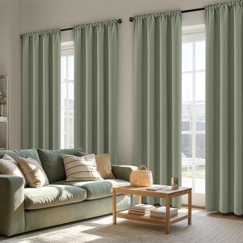 Image of MIULEE 84 Inch Length Sage Green Blackout Bedroom Curtains Set of 4 | Thermal Curtains for Summer Heat, Light Blocking Privacy Bedroom Window Drapes, Top&Bottom Rod Pocket, Living Room