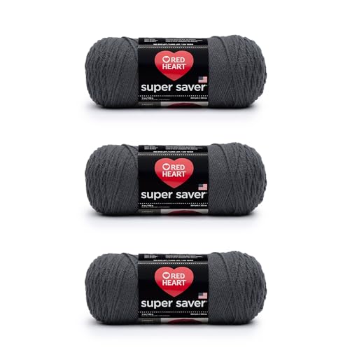 Image of Red Heart Super Saver Charcoal Yarn - 3 Pack of 198g /7oz - Acrylic - 4 Medium (Worsted) - 364 Yards - Knitting /Crochet