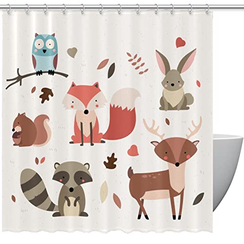 Rideau de douche imperméable lavable motif animaux de la forêt 152 x 183 cm