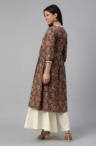 Image of Janasya Women's Pure Cotton Floral Printed Flared Kurta