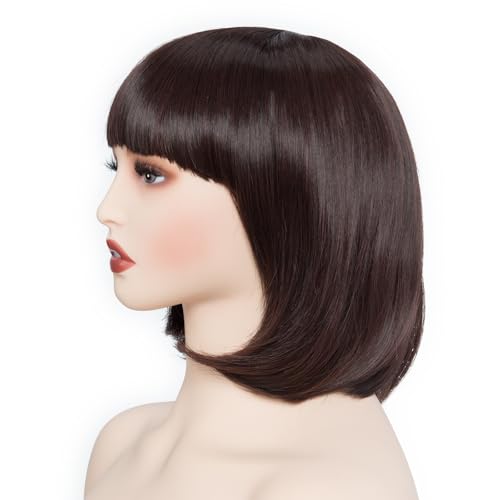 Image of Rose bud Natural Brown Wig Bob Straight 12 Inch Short Hair Cosplay Wigs for Women Costume Party Halloween