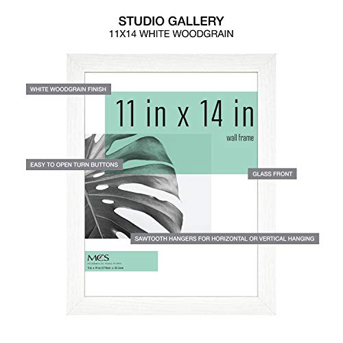 MCS Studio Gallery 11x14 Picture Frame White Woodgrain, Rectangle Photo Frame for Photos, Posters & Art Prints (2-Pack)