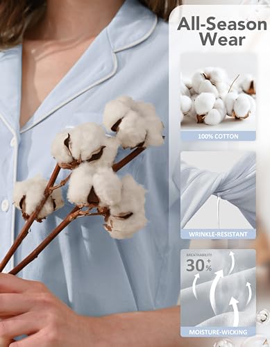 Image of NAP BOUND 100% Cotton Pajamas for Women Sets 2 Pieces Pjs Button short sleeves with Pockets Soft Sleepwear Loungewear XS-XXL