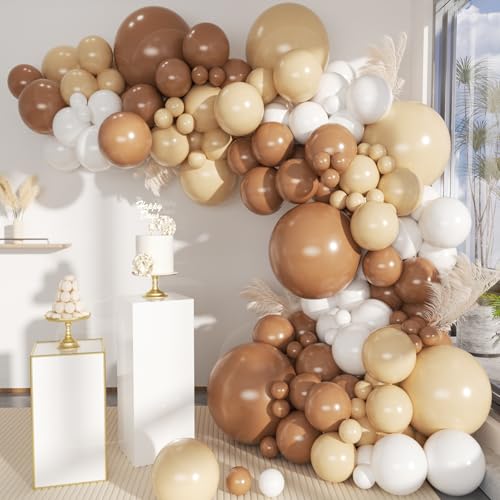 Image of MEBAY Boho Balloons Garland Arch Kit, 146 Pcs Brown Nude White Balloons Different Sizes for Girls Baby Shower Garden Tea Party Bachelorette Birthday Wedding Decorations