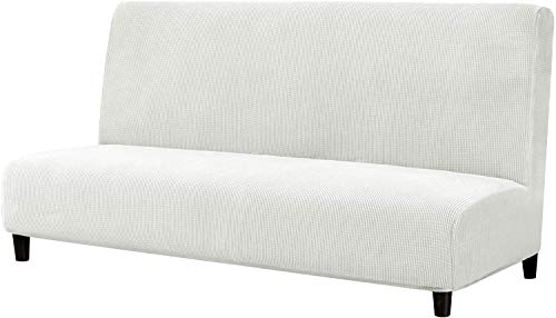 LINGKY Funda Sofa Cama sin Brazos Clic Clac Elastica Fundas de Sofa sin Reposabrazos Apoyabrazos Ajustable Anti Arañazos (Blanco)