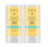 Babo Botanicals Super Shield Zinc Sport Stick Sunscreen SPF 50 with Soothing Organic Ingredients, Non-Nano, Fragrance Free, For Baby, Kids or Sensitive Skin - 2-Pack 0.6 oz.