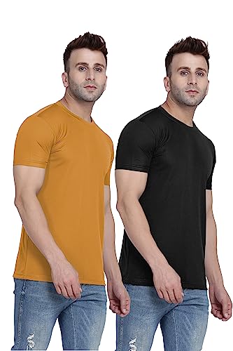 Image of TQH Men Dri Fit Polyester Half Sleeve Round Neck Multicolor t Shirts - Combo Set of 2