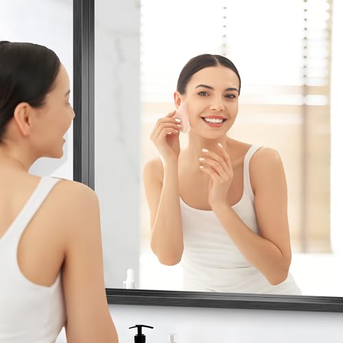 Image of Bathroom Mirror, 18 x 24 inch Brushed Black Metal Frame Rectangular Vanity Mirror, Wall Mounted Rectangle Mirror for Bedroom Living Room, Tempered Glass, Antirust, Horizontally or Vertically