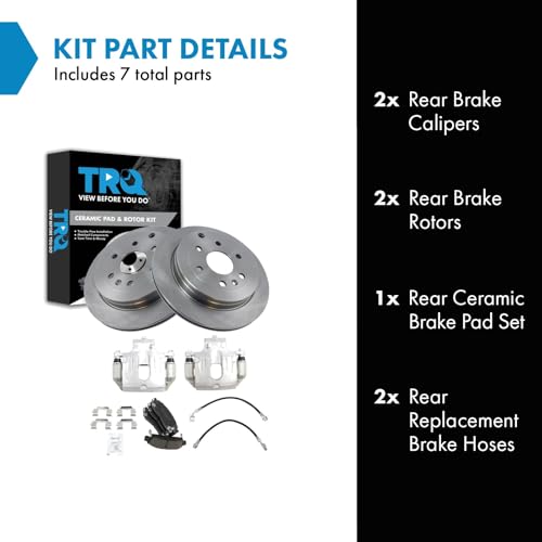 Image of TRQ Rear Brake Pad and Rotor Set Ceramic Rotors Calipers Compatible with 2008-2016 Buick Enclave 2009-2017 Chevrolet Traverse 2007-2016 GMC Acadia 2007-2010 Saturn Outlook