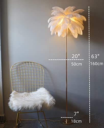 White Natural Ostrich Feather Floor Lamp for Modern Living Rooms and Bedrooms, 63