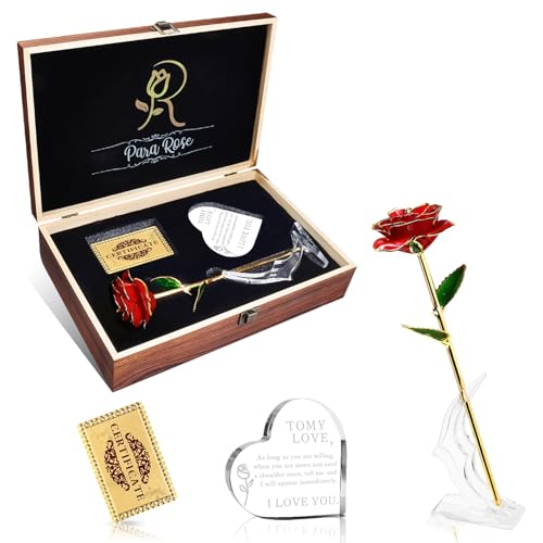 Valentines Day Gifts For Her, Forever 24K Gold Dipped Real Preserved Rose Flower with Stand, Romantic Love You Gifts for Women Wife Mom Anniversary Mother's Day Birthday Weddings (Blue Bud Rose)