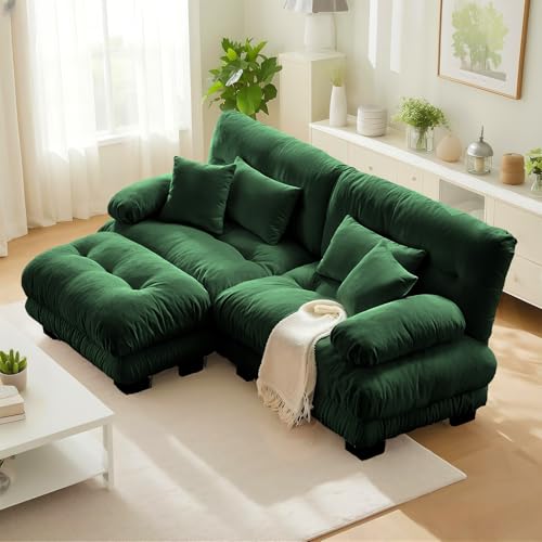 Image of SoarFlash L Shaped Couches for Living Room, Small Sectional Sofa Set with Reversible Chaise, Modern Designed Sleeper Sofas and Modular Couch Function, Suitable for Small Spaces in Apartment, Green