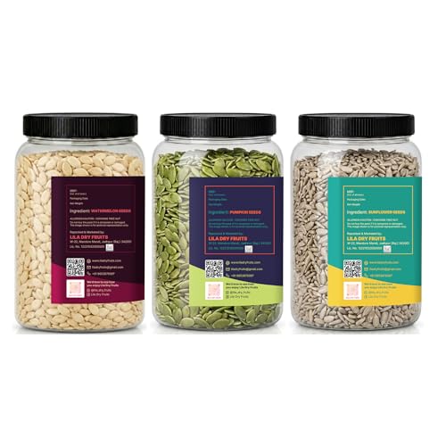Image of LILA DRY FRUITS Seeds Combo Pack Pumpkin Sunflower Watermelon Seed 100 g x 3 | Raw Mixed Seeds Pack for Healthy Snacking, Smoothies, Salads & Daily Nutrition Perfect for Gifting