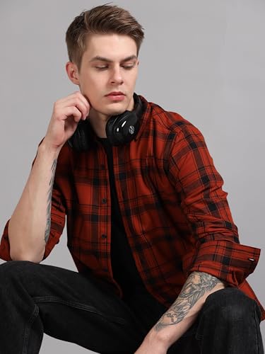 Image of StitchX Men's Full Sleeve Checkered Casual Spread Collar Cotton Shirt