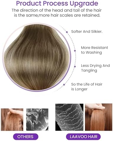 LaaVoo Tape in Extensions Balayage Blonde Human Hair Tape in Hair Extensions Light Brown to Ash Blonde Mix Platinum Blonde Hair Extensions Tape on Real Human Hair 18inch 50g 20pcs — view 2
