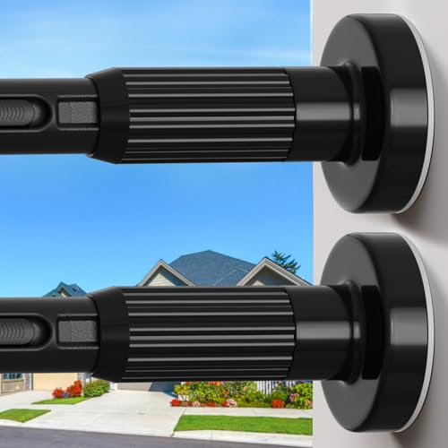 Image of 2Pack Long Tension Rod 41-144inch Black Tension Curtain Rods no Drilling | 1.26 inch Diameter Outdoor Curtain Rod for Patio,Windows,Anywhere Heavy Duty Spring Rods Adjustable