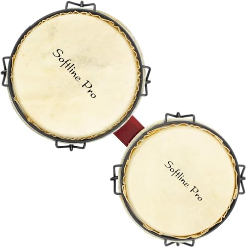 Image of Softline Pro Bongo Drum Set with Tuning Wrench & Padded Professional Wooden Percussion Instrument for Beginner Adults Kids - Natural Skin (Red)