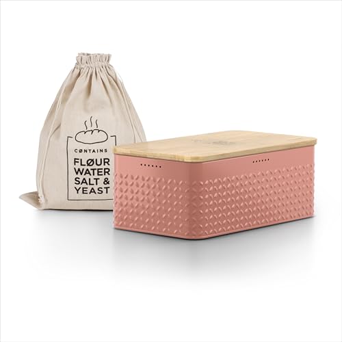 LARS NYSØM Portapane con sacchetto per il pane incluso in lino I Cassetta per Pane con freschezza particolarmente duratura I Portapane con coperchio in bambù adatto come tagliere (Brick Red)