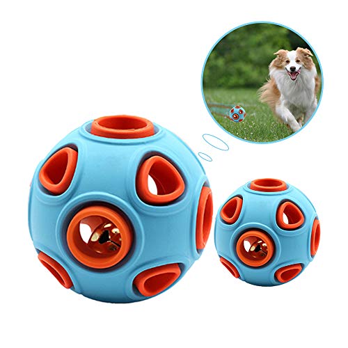 Andiker Hundeball, interaktives Hund Spielzeug mit Glocke, Gummiball, Hundebälle Hüpfball, Haustier-Sportspiele Intelligenzball IQ Bissbeständiges Spielzeug für Haustier-Kauspielzeug (S, Blau)