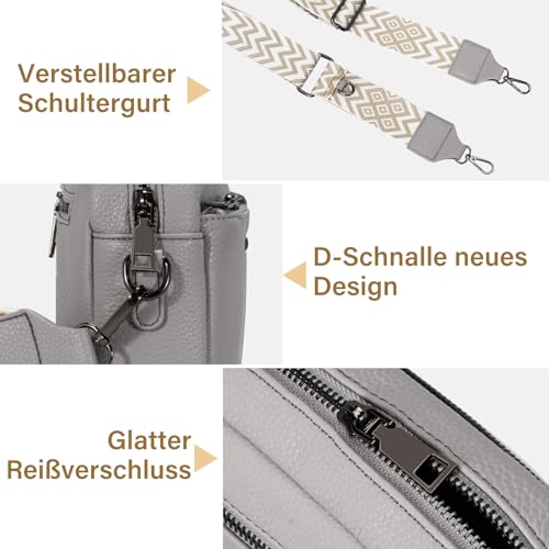 GASSDA Umhängetasche Damen PU Leder Crossbody Bag Handtasche Damen Kleine Taschen mit Abnehmbarem Schultergurt (Grau)