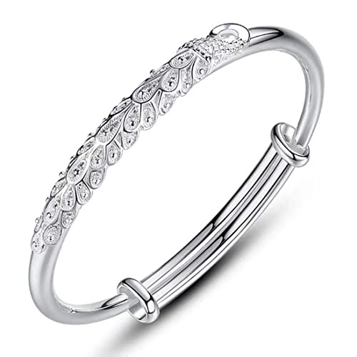 BUYITO Bracelet en argent Sterling pour femme à la mode, simple et réglable en argent Sterling 925, pour femme, maman, épouse, cadeau de Saint Valentin,...
