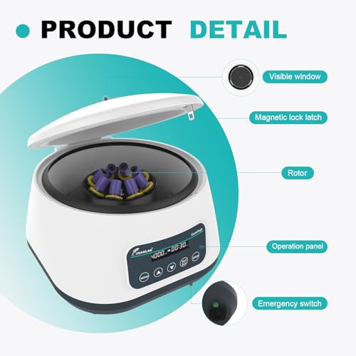 JOANLAB Lab Centrifuge Machine LC400PRO 2ml/5ml/10ml x 8, 15ml x 4 Low Speed 500-5000rpm,2683xg RCF Digital Benchtop Centrifuges w/Timer - Thumbnail 3