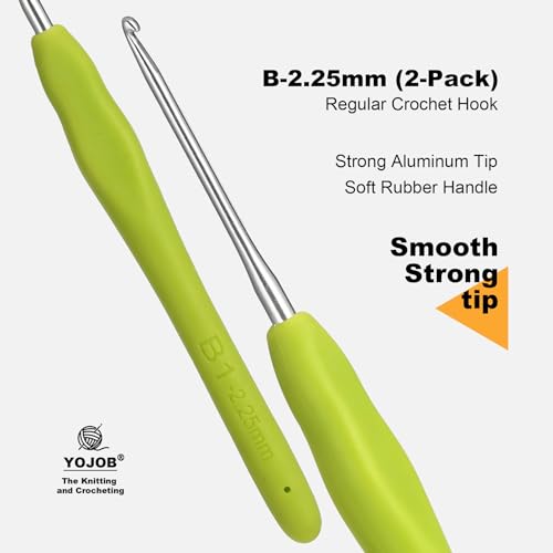 Image of 2Pcs 2.25mm Crochet Hooks, Ergonomic Crochet Hook for Arthritis and Beginners, Extra Long, Smooth, Comfortable (Size B / 2.25mm)