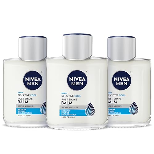 NIVEA MEN Sensitive Cooling Post Shave Balm with Vitamin E, Chamomile and Seaweed Extracts, 3 Pack of 3.3 Fl Oz Bottles