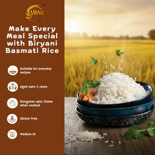 Image of Lihan Biryani Basmati Rice | Extra Long Grain | Naturally Aged, Aromatic & Non-Sticky | Perfect for Royal Biryani & Pulao | 1kg Pack