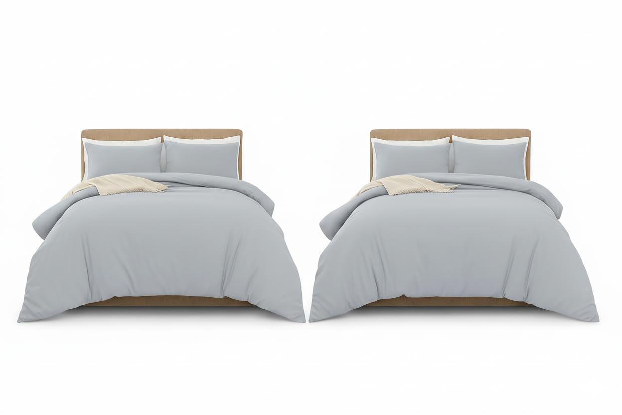MOONLIGHT20015 King Duvet Cover Set Pack of 2 Silver Solid Soft Pre-Washed King Bedding 2 Duvet Covers with 4 Matching Pillow Cases