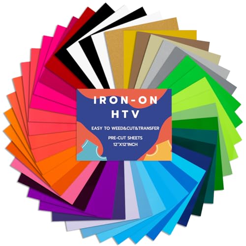 IRON-ON HTV Heat Transfer Vinyl Bundle 42 Pack 12' x 10' Sheets Iron...