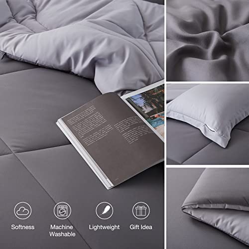 Beeweed 3 Piece Down Alternative Comforter Set Queen Size, All Season Reversible Bed Comforter Set With 2 Pillow Shams (Grey/Light Grey) #TOP1
