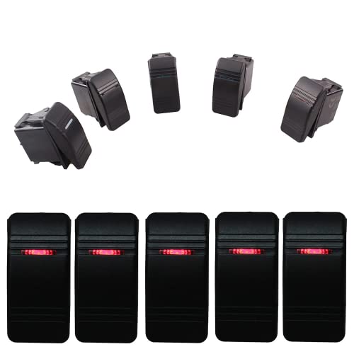 Heart Horse Waterproo LED On/Off Boat Marine SPST 3P Rocker Switch Light 12v 20 Amp (Red,5 Pcs) - image 1