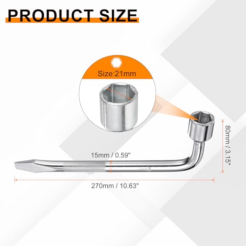 Image of HARFINGTON 2pcs Car Spare Tire Lug Wrench 21mm Carbon Steel l Type Slotted End Hexagon Socket Wrench L-Shaped Tire Repair Tool for Automobile Repair