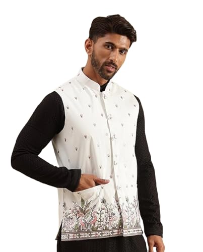 Image of SOJANYA (Since 1958 Men's Silk Blend Exquisite Daman Embroidered Nehru Jacket