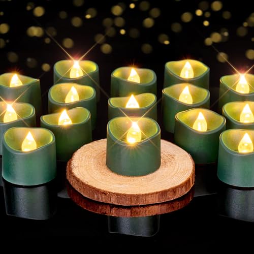 Image of Homemory 50-Pack Green Flameless Battery Tea Light Candles, 200+ Hours | Flickering LED Tealights for Christmas Trees, Greenery Centerpieces, Forest Weddings, Menorahs, Holiday Parties and Banquets