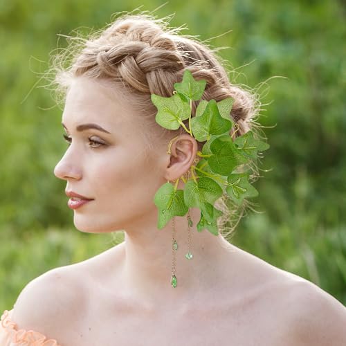 FRESHME Fairy Elf Ear Cuffs - Leaves Elven Ear Clip Wraps Poison Ivy Costume Woodland Earrings Forest Mother Nature Costume Renaissance Fantasy Dress Up Medieval Cosplay Accessories for Adult Women4