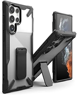 Ringke Fusion-X Stand Compatible with Samsung Galaxy S22 Ultra 5G Case (2022), Kickstand Clear Back Shockproof Enhanced Side Protective Bumper Phone Cover - Black
