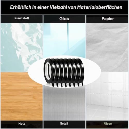 DGN 8 Rollen Whiteboard Klebeband Schwarz, 3mm x 66m Klebeband Schmal Grafikband, Whiteboard Tape Selbstklebendes Fineline Band, Klebestreifen Schwarz Markierungsband für Schule, Büro und Zuhause