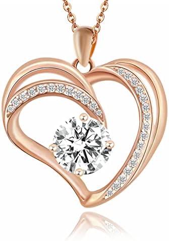 Niasay Love Heart Necklaces for Women 925 Sterling Silver with April Birthstone Rose Gold Pendant Necklace Aniversary Birthday Valentine’s Day Jewelry Gifts for Her Mom Wife Girlfriend