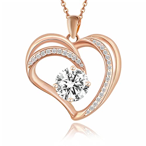 Niasay Love Heart Necklaces For Women 925 Sterling Silver With April Birthstone Rose Gold Pendant Necklace Aniversary Birthday Valentine’s Day Jewelry Gifts For Her Mom Wife Girlfriend #TOP12