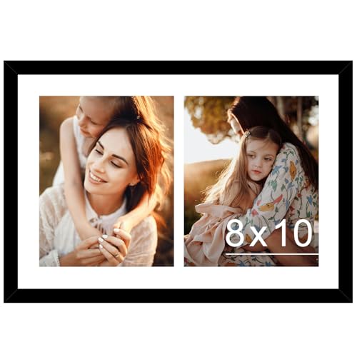 JCJMY 12x18 Double 8x10 Picture Frame Display 2 8x10 Photos or 12x18 Picture Two Opening 8 x 10 Collage Frame for Wall Hanging 8 by 10 Multi Photo Frame Black