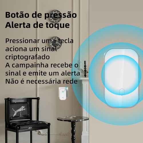 ITAWINA Campainha Sem Fio para Casa Com Bateria, Fácil de Instalar, à Prova d'Água, Volume Ajustáve