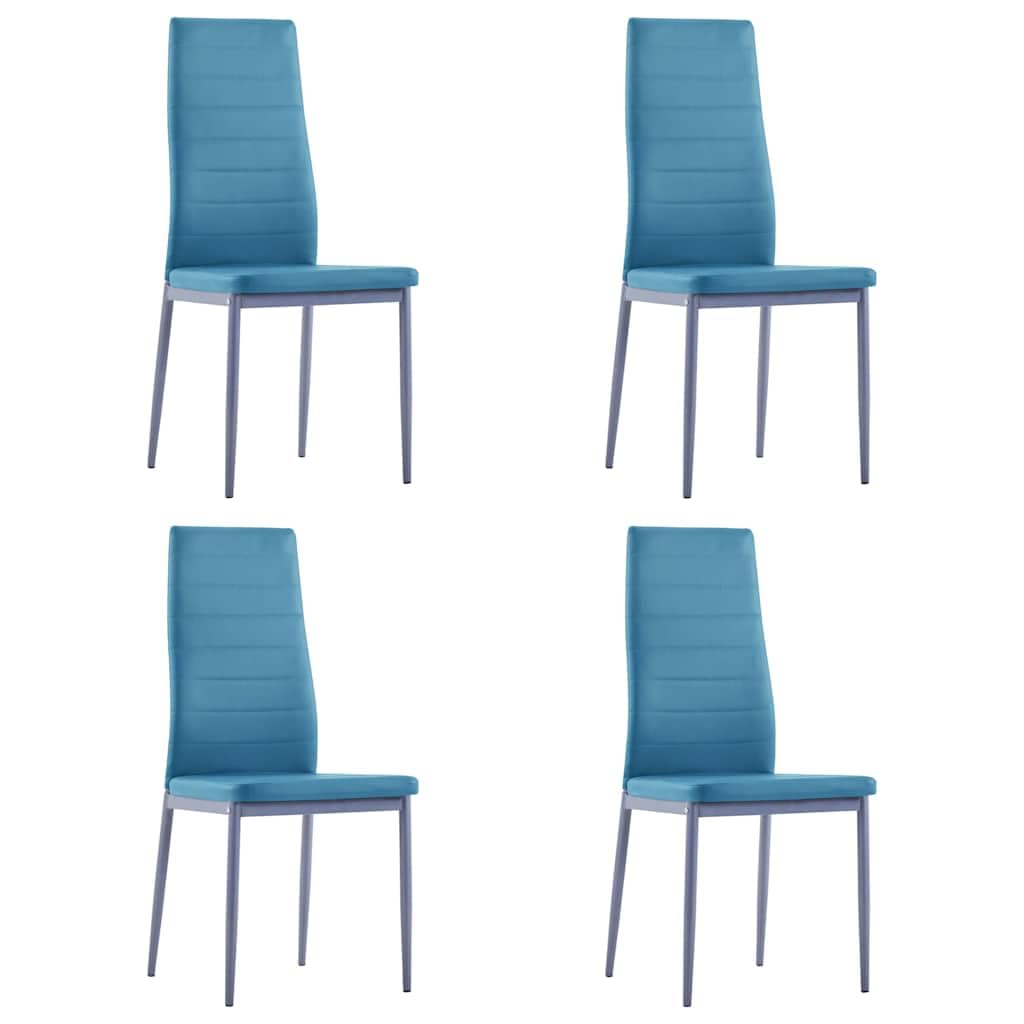 Ensemble de salle à manger 5 pièces bleu avec verre trempé, chaises en cuir synthétique, compact pour salle à manger, cuisine, salon, ensemble de meubles modernes pour la famille et les invités