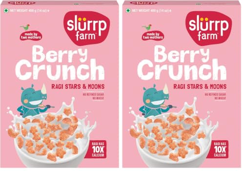 Image of Slurrp Farm Berry Crunch Strawberry Cereal | No Maida, No Refined Sugar, No Added Colour | Ragi Stars and Moons | Healthy Breakfast | 300 g (Pack of 2)