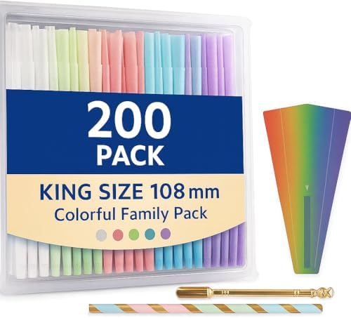 200 Pack Colorful Rolling Papers Pre Rolled Cones King Size - 108mm King Size Pre Rolls Paper with Filter Tips Rainbow cones Filling funnels/Mini Scoop/Packing Sticks | bong | cones | accessory