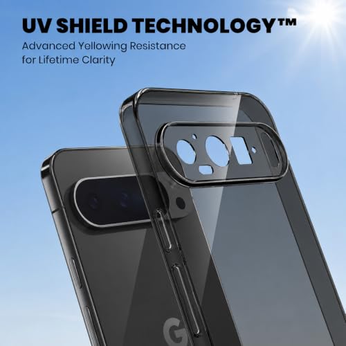 Image of VONZEE Compatible with Google Pixel 10 Pro XL Back Cover Case Clear,[ Anti Yellow ][Military Grade Protection] Hard PC Back Cover Transparent-Black