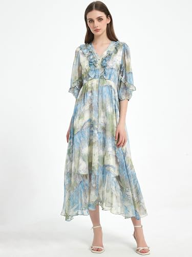 Tulle Flowy Dresses for Women V-Neck Short Sleeves Corset Long Dress Women’s Casual Summer Midi Dresses 2025 Vacation Outfit3