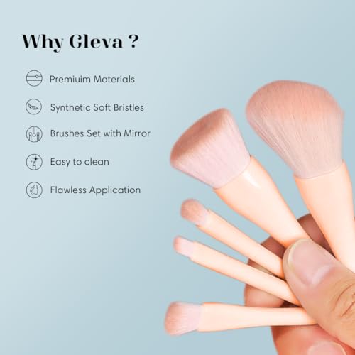 Image of Gleva Travel Size Mini Makeup Brushes Set with Mirror Small Complete Function Cosmetic 5 Pcs Brushes Kit Case Apply to Face Foundation Powder Concealers Eyebrow Eyeshadow (Pink (Shell Shape))