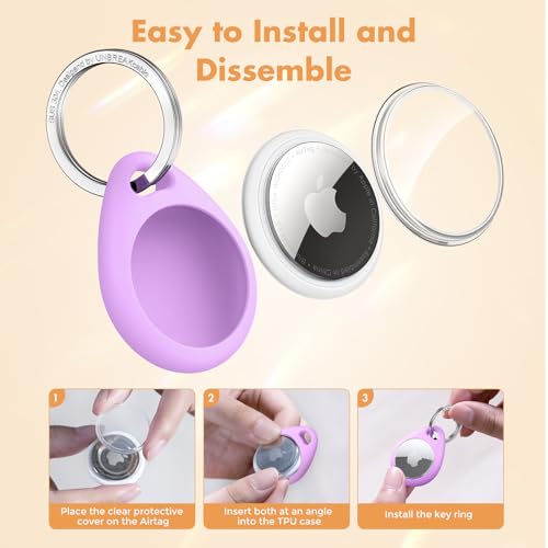 Image of UNBREAKcable Holder for Apple AirTag with 304 Stainless Steel Keychain Key Ring - 4 Pack [Fit Tightly Design] [Easy to Install] [Hold Air Tag Securely] Waterproof TPU Shell Protective Case, 4 Color